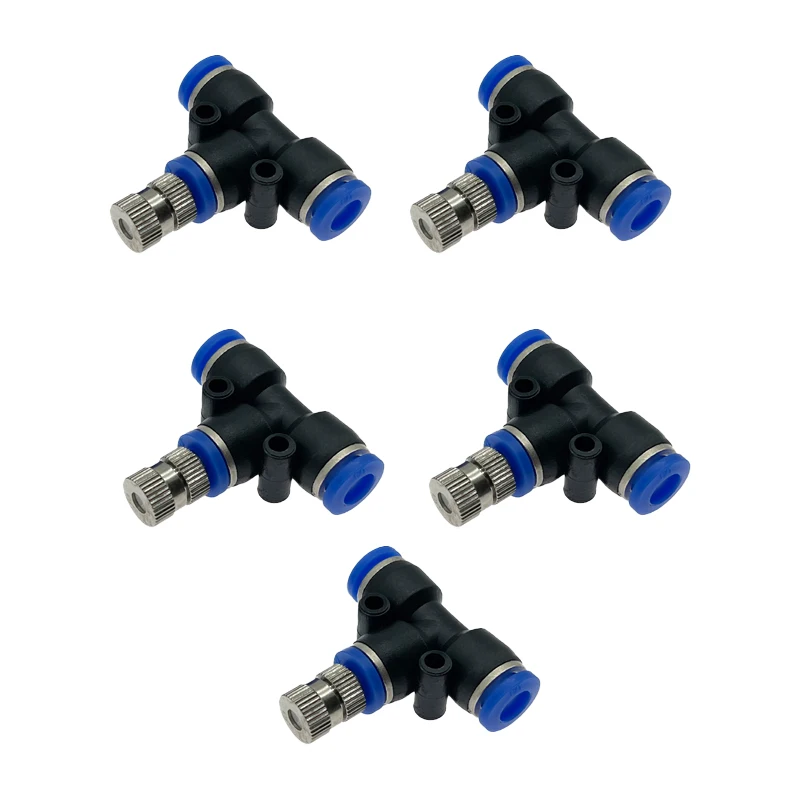 

6mm 5 Piece Quick-Connect Nozzle Set with 1/4" 5 Piece Three-Way Tee Connectors and 1 End Plug - Premium Plumbing Kit