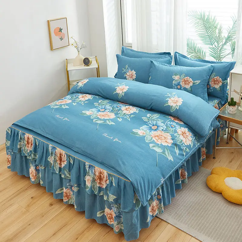 

Korean Ins Bedding Set, Cotton Luxury Quilt Cover, Pillowcase Flat Bed Sheets, Simple Girl Princess Cotton Home Textiles