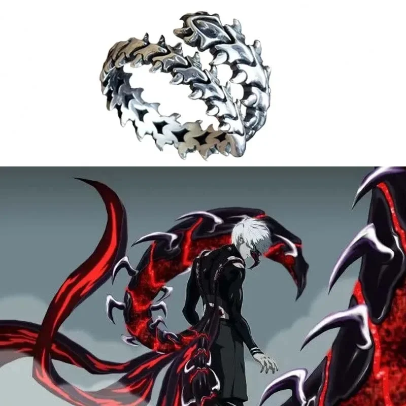 Vintage Kaneki Ken Centipede Opening Ring for Men Women Tokyo Ghouls Metal Finger Rings Anime Fans Cosplay Jewelry Accessories