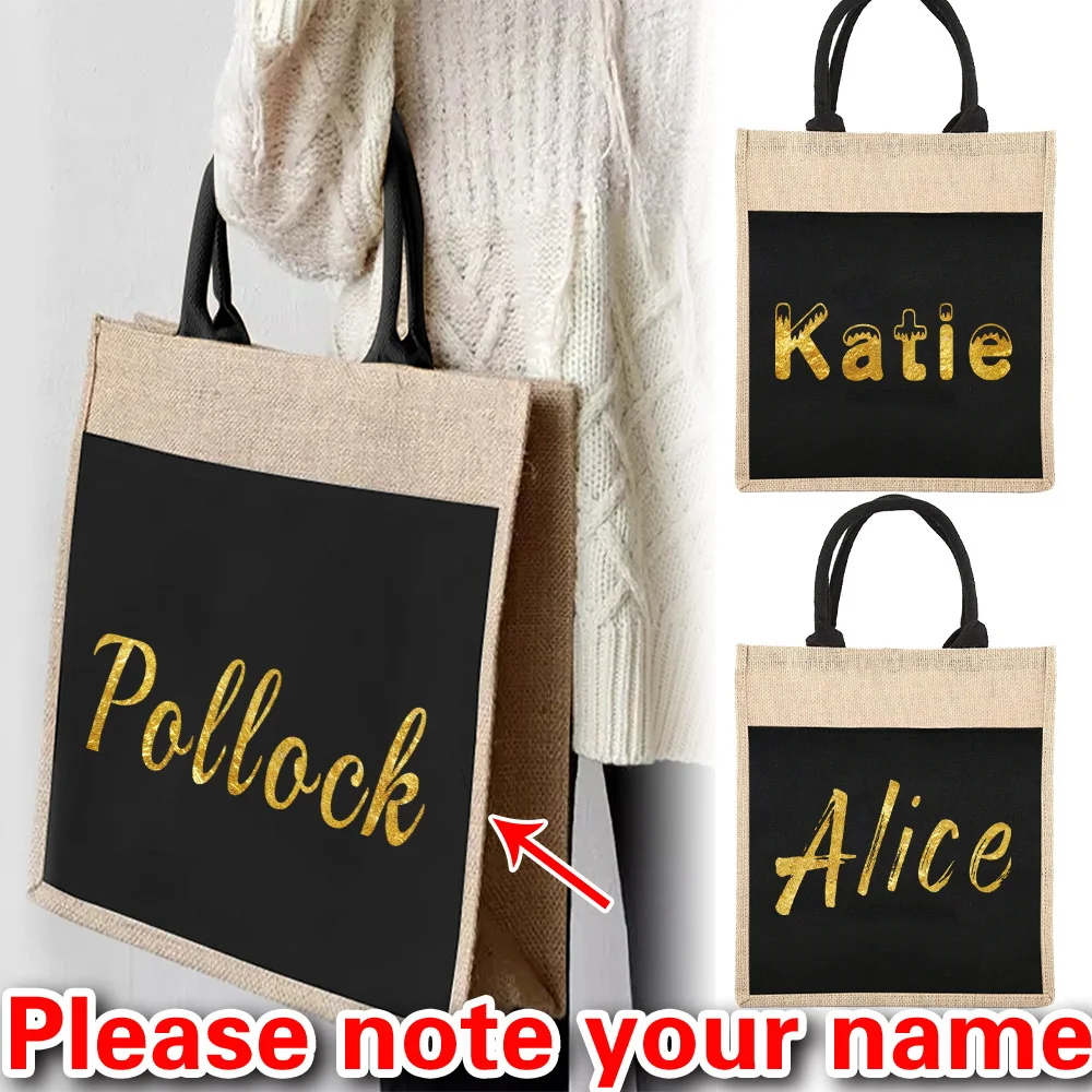 

Customizable Name Women's Shopping Bag Reusable Linen Handbag Fashion Pattern Series Grocery Shopping Bag