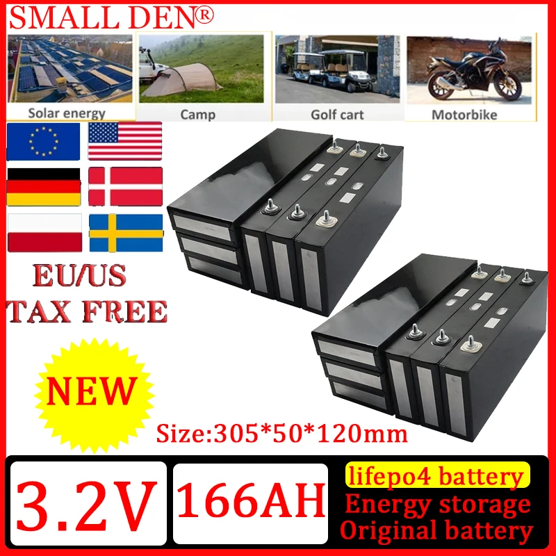 

Литий-железо-фосфатный аккумулятор 3.2В 166Ач 170Ач большой емкости для DIY проектов, 12В 24В 36В 48В, для скутеров, солнечных инверторов и электромобилей