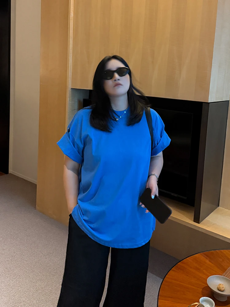 

Женская футболка больших размеров для похудения, однотонная, простая, в стиле ретро, повседневная, с коротким рукавом, свободного кроя, модная, для ношения под одеждой