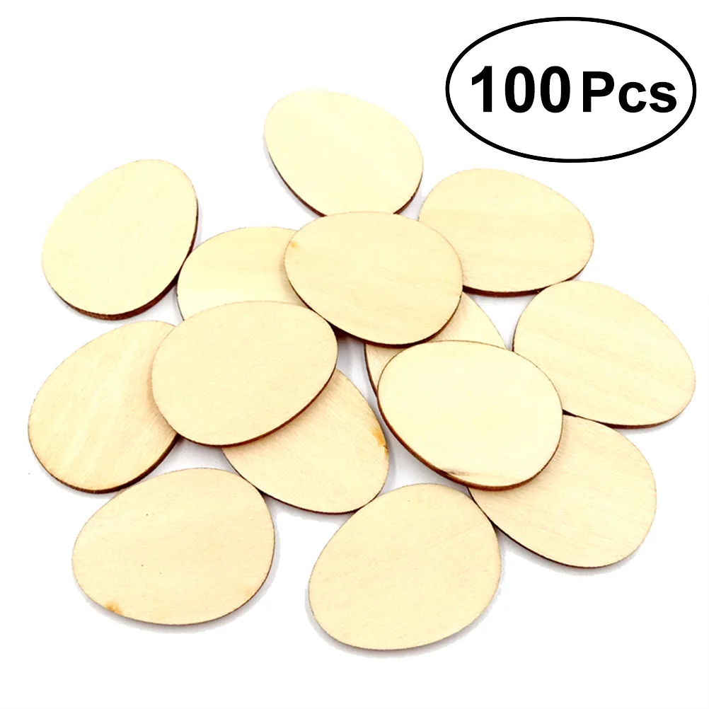 

100Pcs Decorative Wood Cutouts 30Mm Egg Style Unfinished Wood Pieces for Crafting Wall Art Home Nursery Decoration