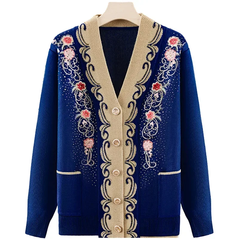 Middle aged Women Knitted Sweater New Cardigan Jacket Femme Knitt Sweaters Grandma Wears Clothes For The Elderly JJ222