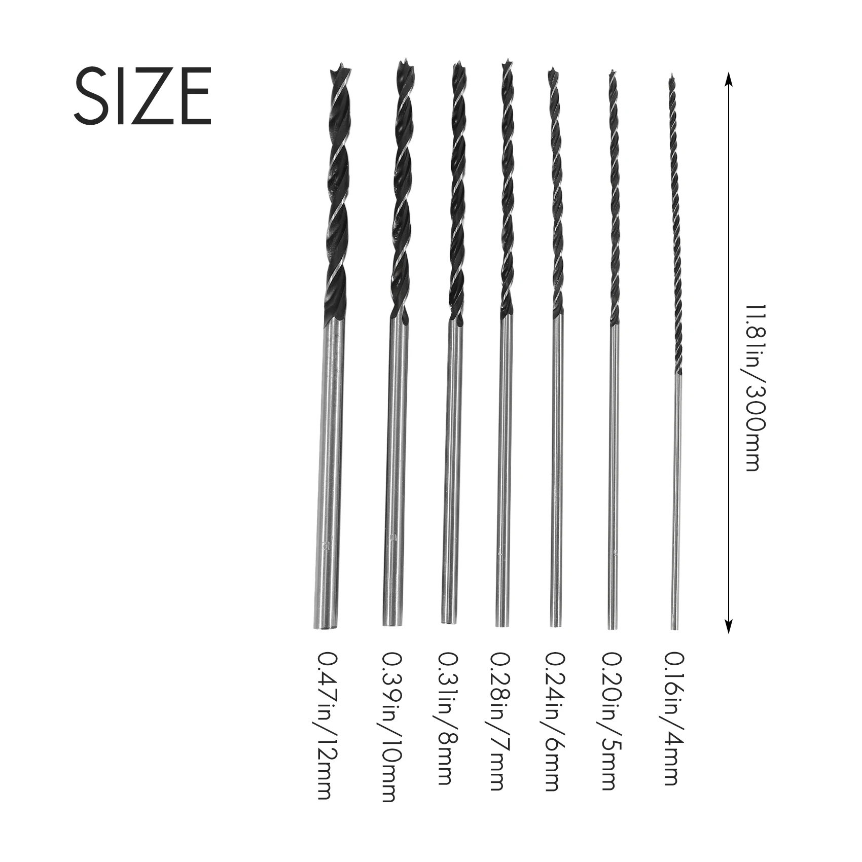 7pc X Long Wood Drill Bit Set 4mm 5mm 6mm 7mm 8mm 10mm 12mm x 300mm Brad Point HOT