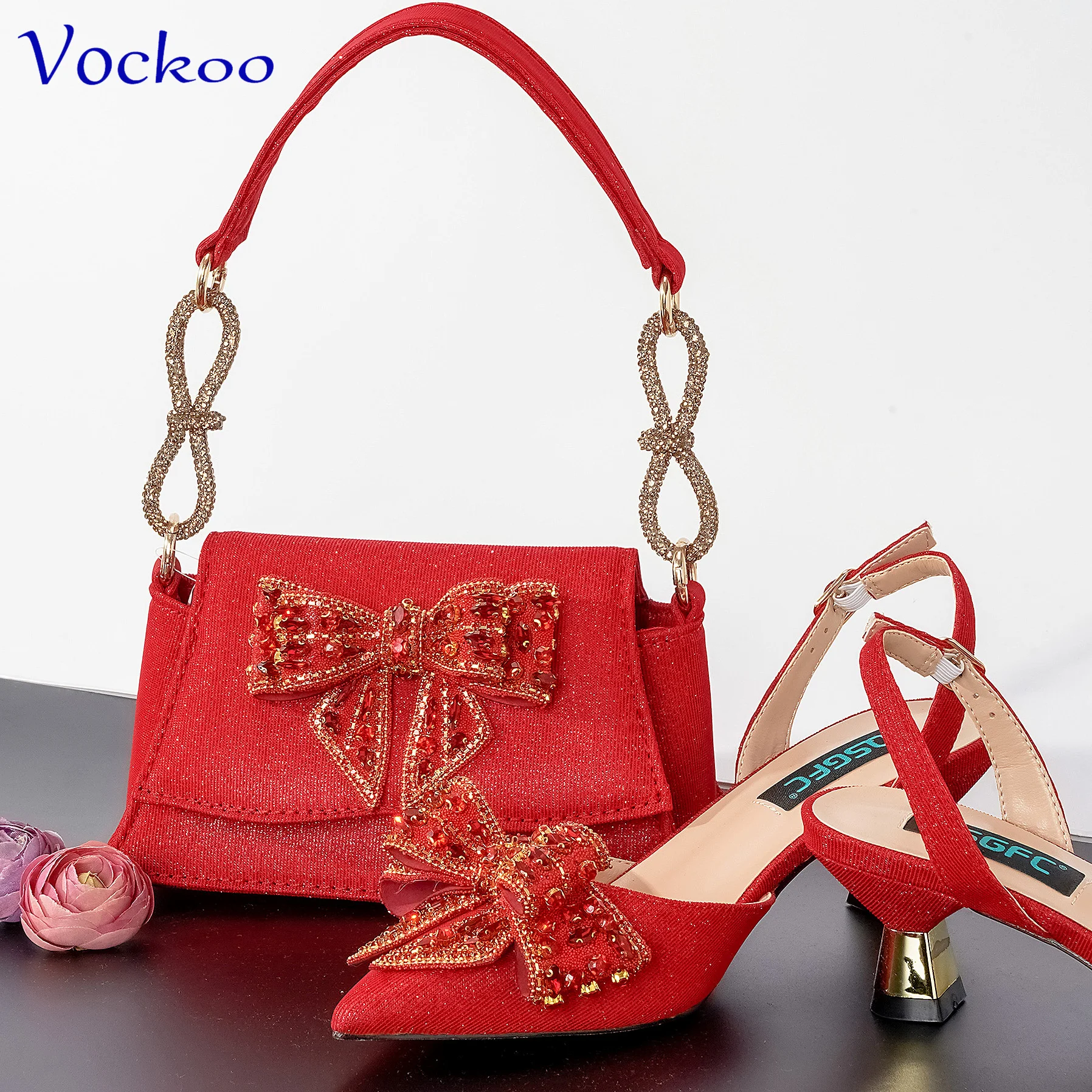 Leisure Style 2023 Nigerian Women Shoes and Bag Set Italian Design High Quality Pumps in Red Color For Dress