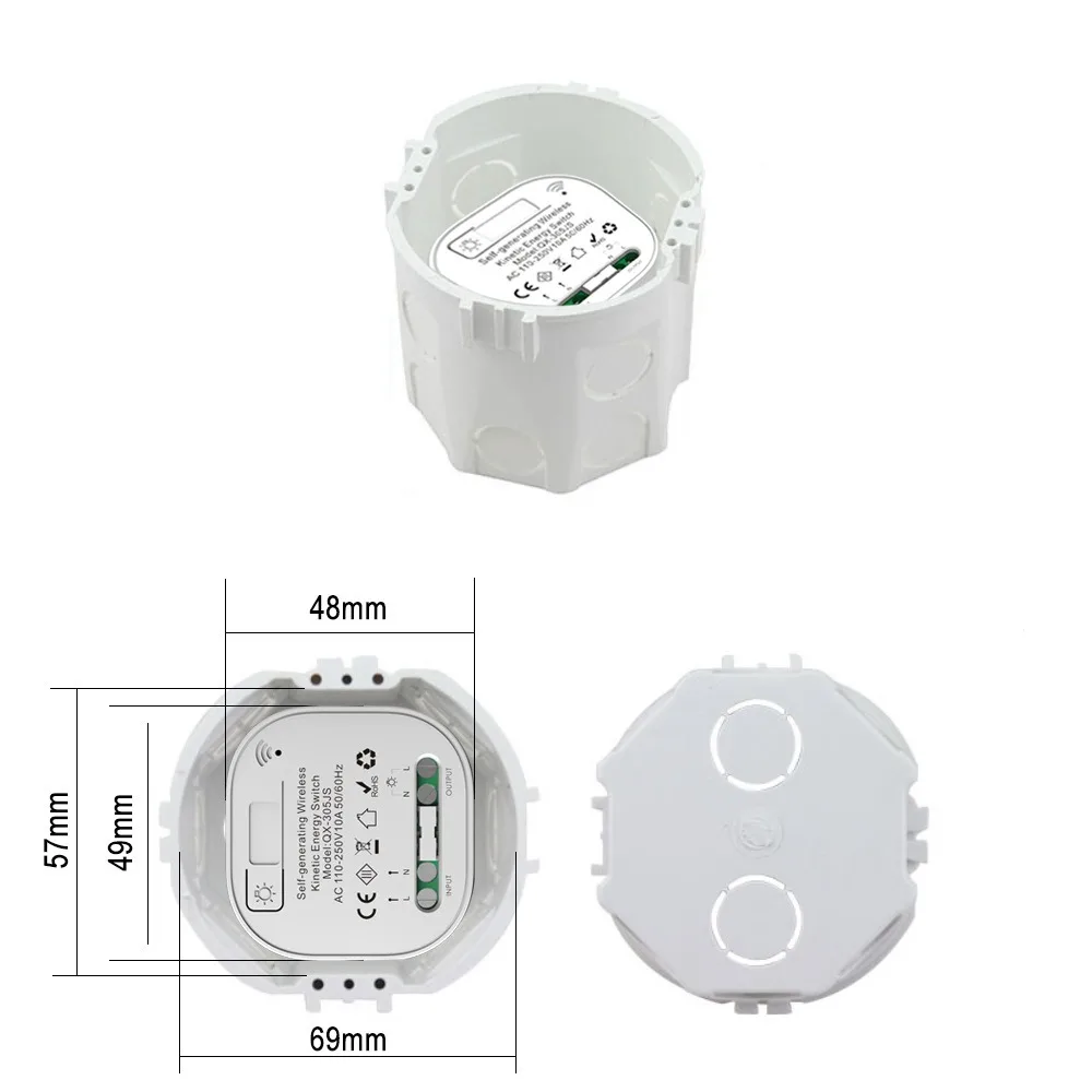Rebound Self-generated Battery-free Wireless Remote Control 1 Gang Switch with Mini Receiver RF Radiofrekvens 433MHz for Lamp