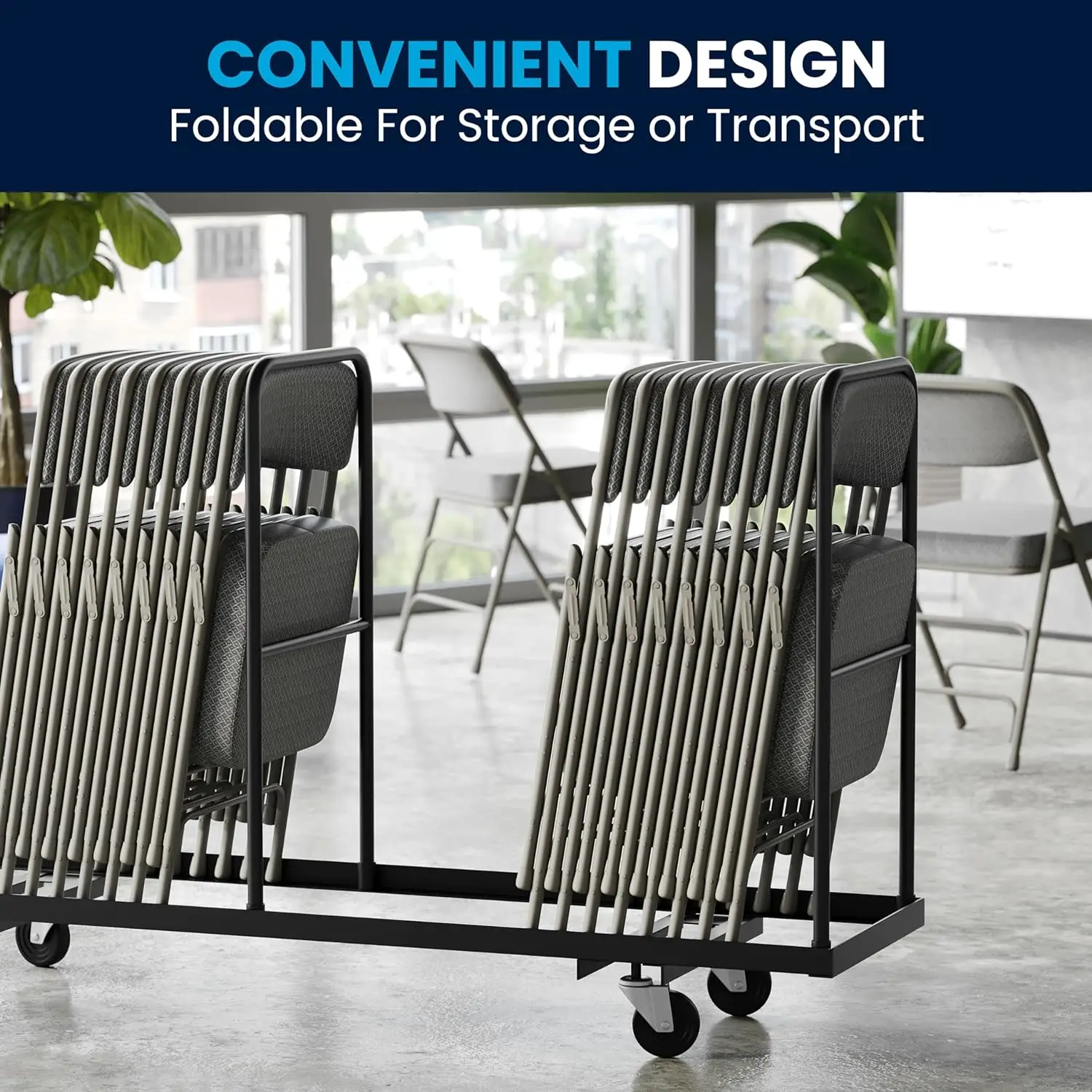 2 Pack HERCULES Series Premium Curved Triple Braced & Double Hinged Gray Fabric Metal Folding Chair