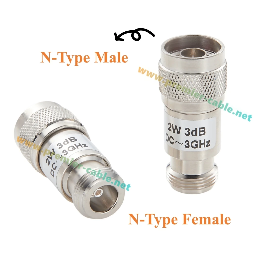 3dB 6dB 10dB 2W N Type RF Attenuator 2W 50 Ohm N Male to Female Fixed Coaxial Attenuator DC-3GHz for Antenna Radio, SDR, WiFi