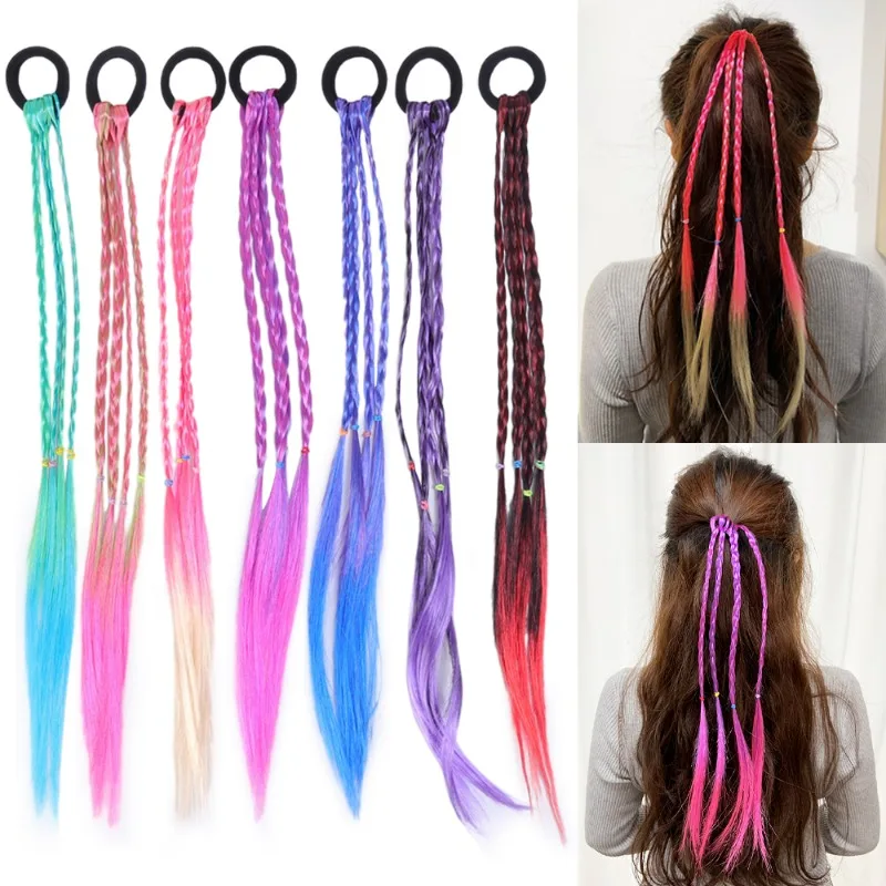 Synthetic Fiber Wig Braids Rubber Band Women High-temperature Resistant Pigtail Headwear Girls Braid Hair Ties Hair Accessories