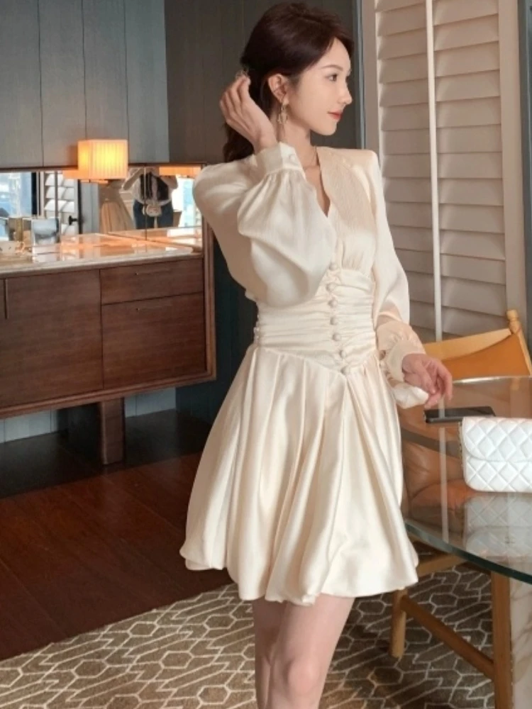 Women's Spring Summer French Mini Dresses A-line Slim Vintage Chic Party  Prom Robe  Fashion One Piece Clothing