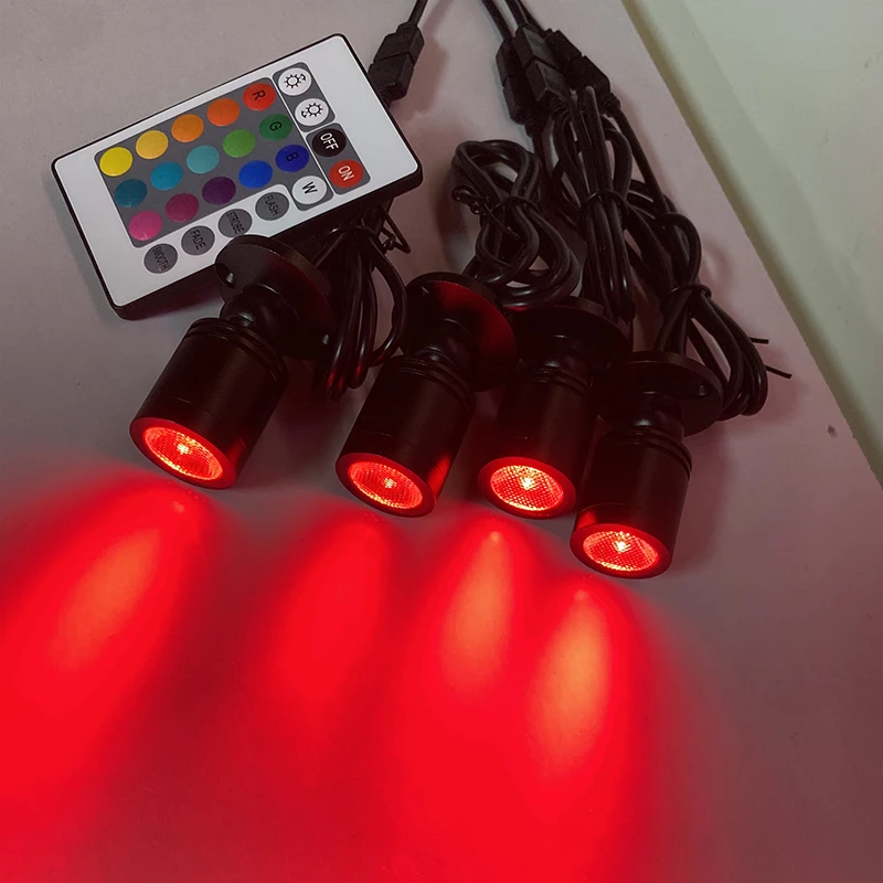RGB-LED-Strahler, USB, 5 V, dimmbar, Farbe, Mini-Deckenstrahler, 1 W, 3 W, Schaufenstermuster, Schaufensterlicht, Raumdekoration, 1 bis 4 Fernbedienungsset – Detail 18
