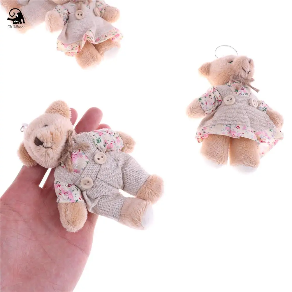 2pcs Couple Bear Rabbit Plush Toys Floral Cloth Teddy Bear Rabbit Bunny Dolls Key Bag Pendants Lovers Friends Gift 11cm 1 Pair