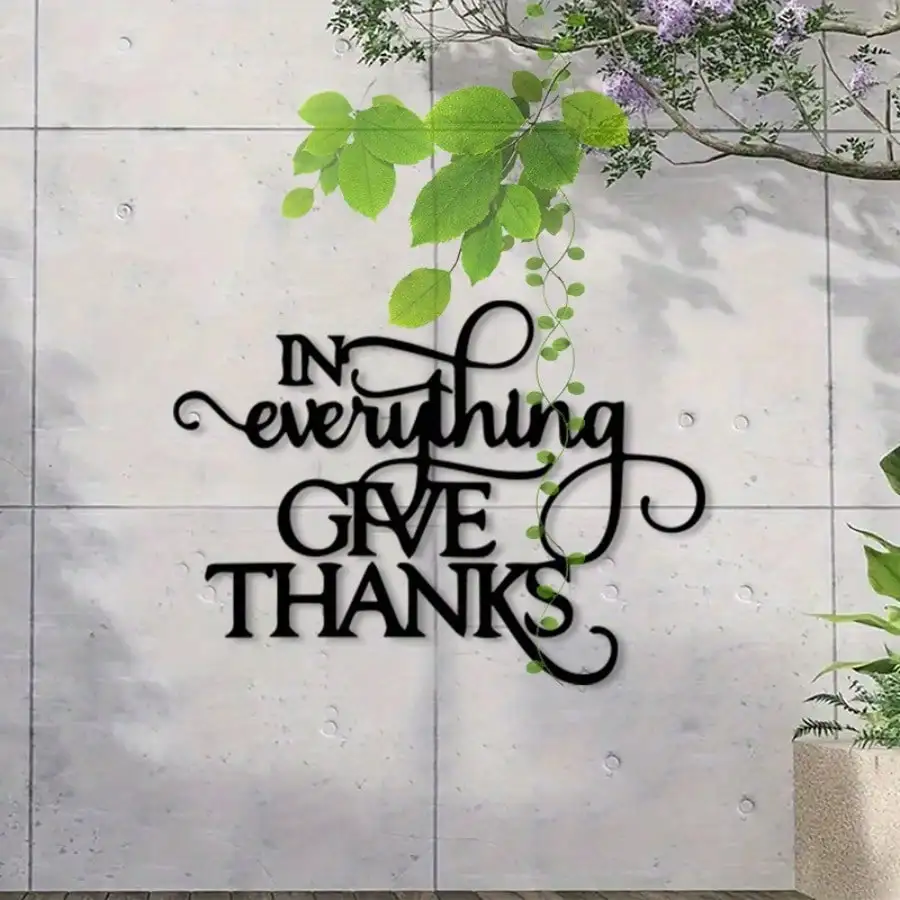 Christian "Be Thankful for Everything" Metal Wall Art, Retro Black White Ironwork - Home Church Gift & Scripture Decor - view 4
