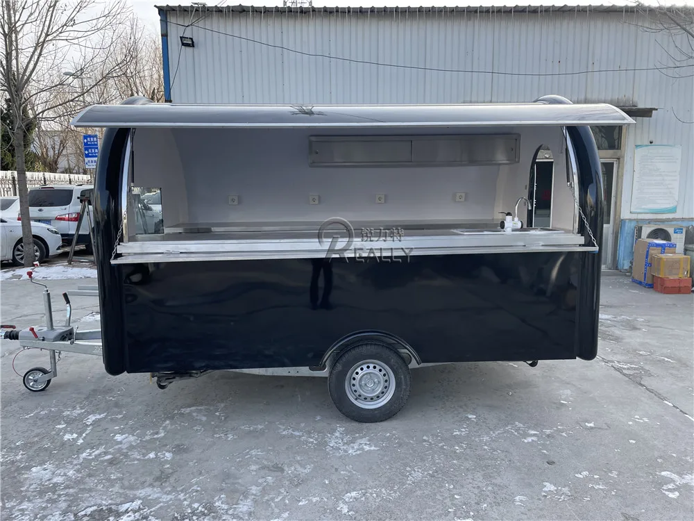 Remorque de cuisine mobile à poussée manuelle, hamburgers, frites, nourriture, café, fourgonnette, chariot, hot-dog, camionnette à crème glacée, nourriture électrique, design moderne