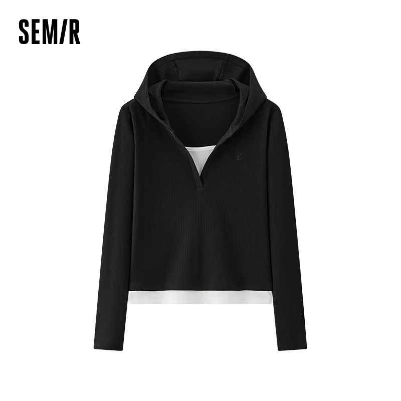 Semir Women Loungewear Hooded Faux Two Piece Skin Friendly Embroidery Casual Wearable Outside Autumn Top Daily Wear 2026