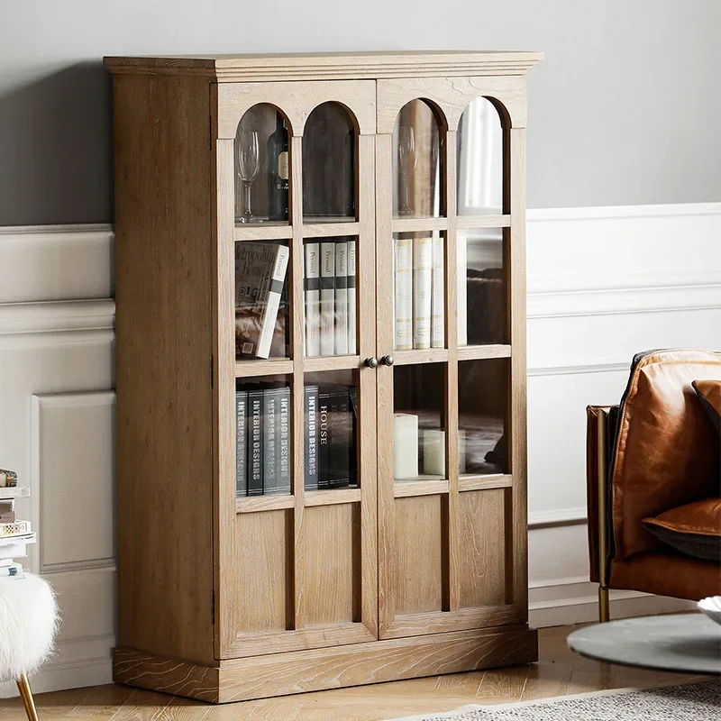 خزانة كتب أمريكية من الخشب الصلب بالكامل، رف كتب على الحائط بالكامل، خزانة عرض فاخرة لغرفة المعيشة، مجموعة خزانة تخزين #3