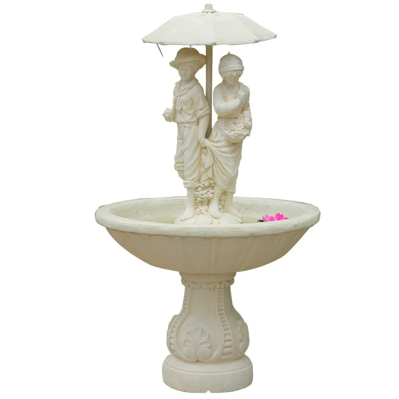

Large outdoor European garden, flowing water decoration, couple fountain villa courtyard