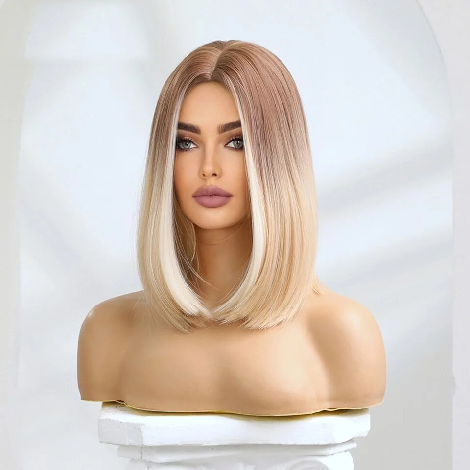 بوب قصير مستقيم أومبير شقراء الباروكات للنساء حزب الشعر اليومي مقاومة للحرارة