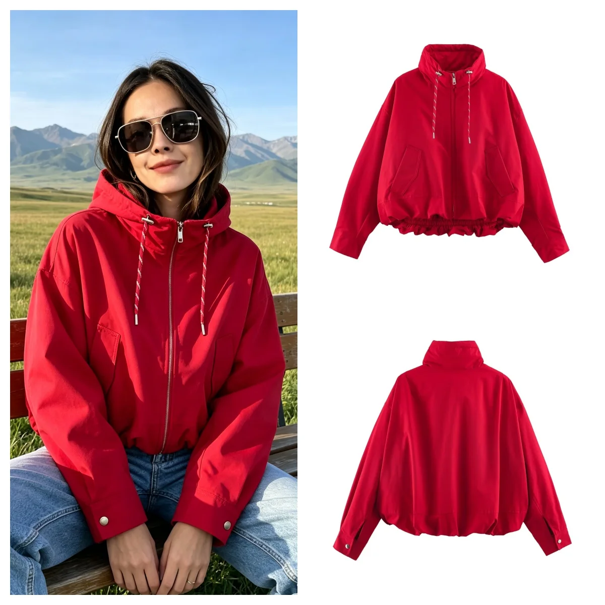 Guobioziy Women's Jacket 2026 Early Autumn New Long-Sleeve Stand Collar Windproof Cotton Coat Fashion Casual Style