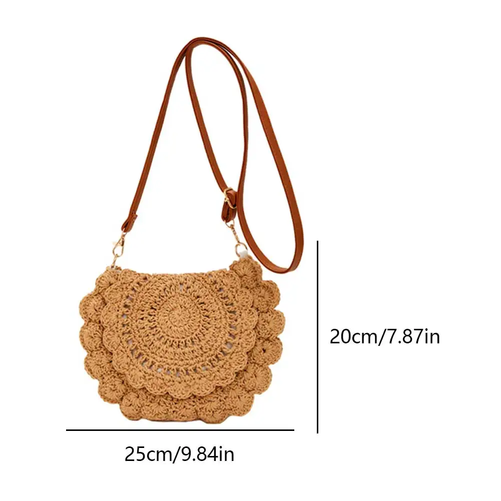 Summer Knitting Sling Purse Women Crochet Beach Bag Adjustable Strap Shoulder Bag Ladies Braiding Satchel Bohemian Woven Handbag