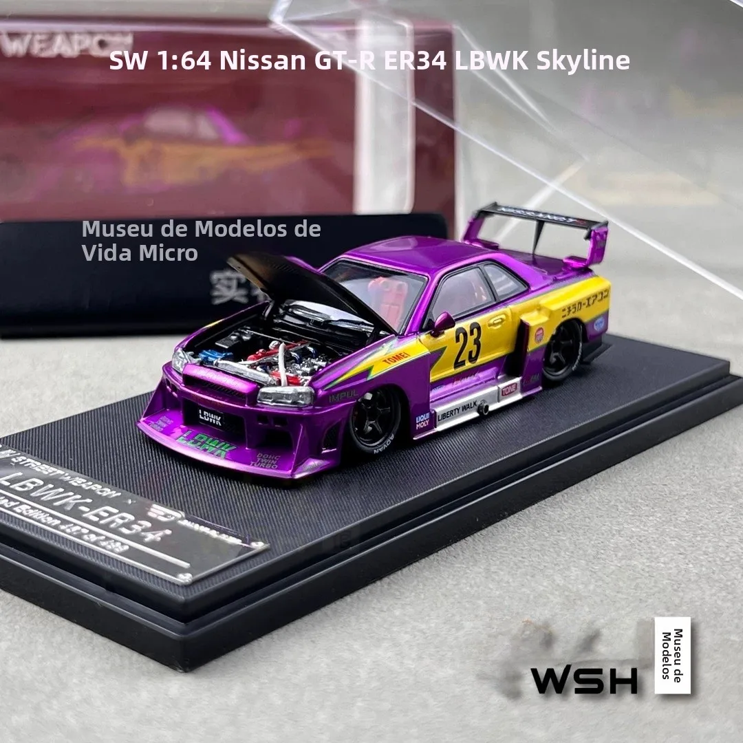 Edição Limitada Street Weapon SW 164GTR Modelo de Carro em Liga Fundida com Capô Abrível e Carroceria Larga GTR ER34 Modelo d...