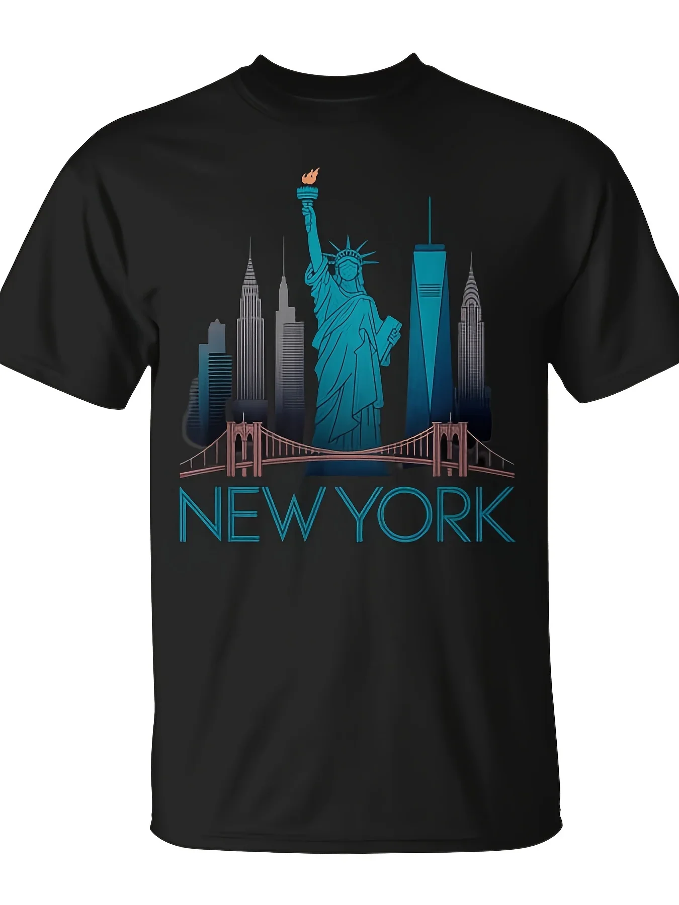 New York City Skyline Statue of Liberty Brooklyn Bridge Graphic T Shirt All Season Humorous Men'S T Shirt Design Print Men'S T Shirt Round Neck Short Sleeve T Shirt Soft And Breathable Printed Fashion Daily Short Sleeve Tee