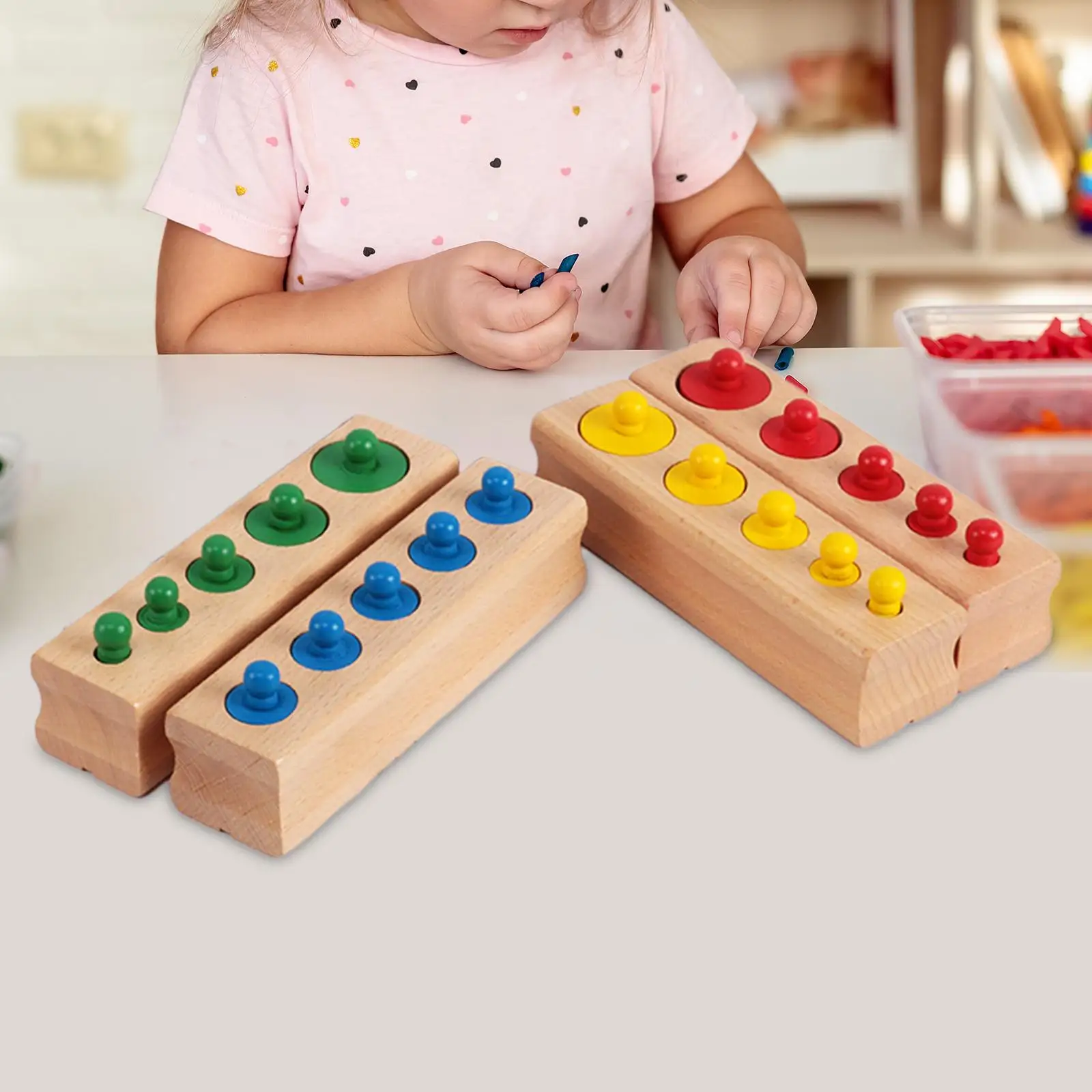 4 Pieces Montessori Toy Knobbed Cylinders Blocks Socket for School Toddlers