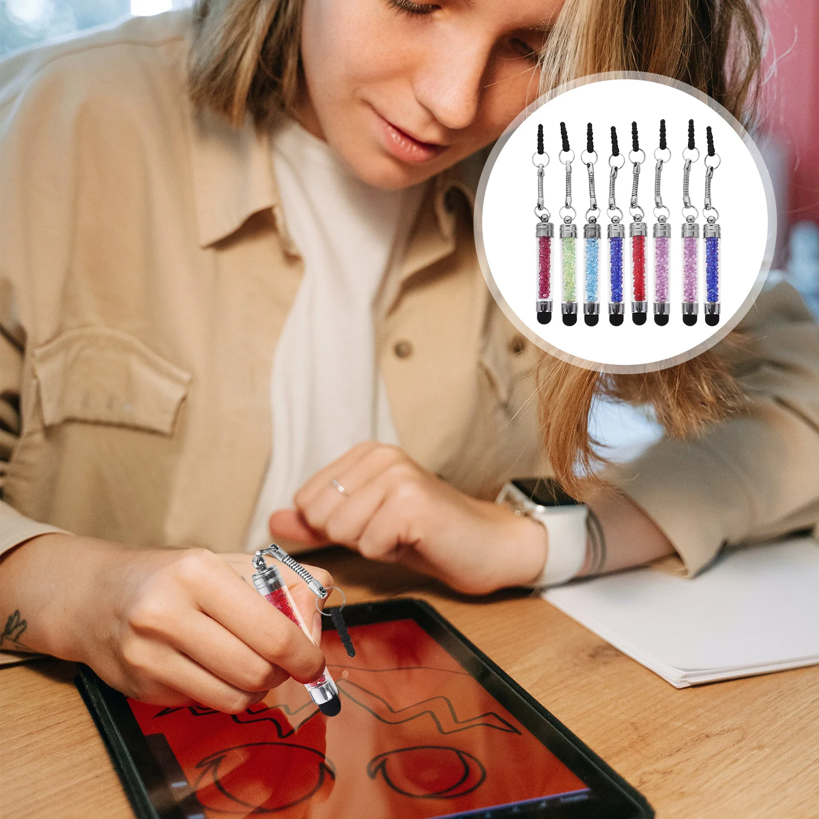 

8Pcs Phone Pendant Stylus Premium Metal Plastic Smooth Touch Screen Pen for Smartphones Tablets Mini Design with Built-in