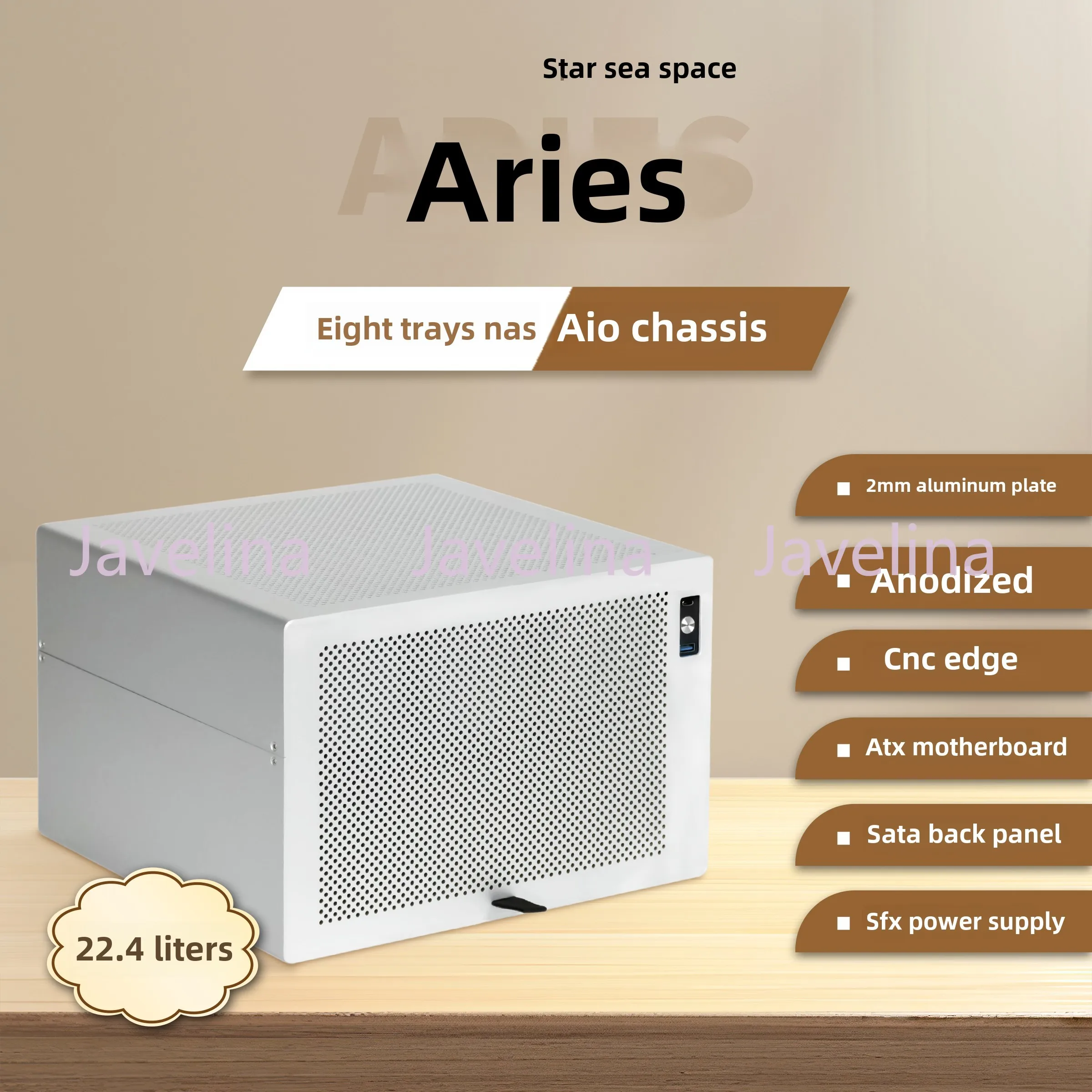 Aries 8-bay NAS aluminum chassis, SFX power supply ITX half height PCIe Black Synology AIO file storage service