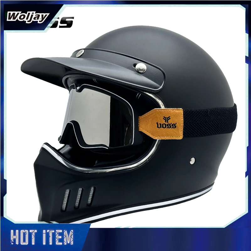 

Vintage Cafe Racer Full Face Motorcycle Helmet Retro Casco De Moto Capacete Jet Helm Motorbike DOT Approved