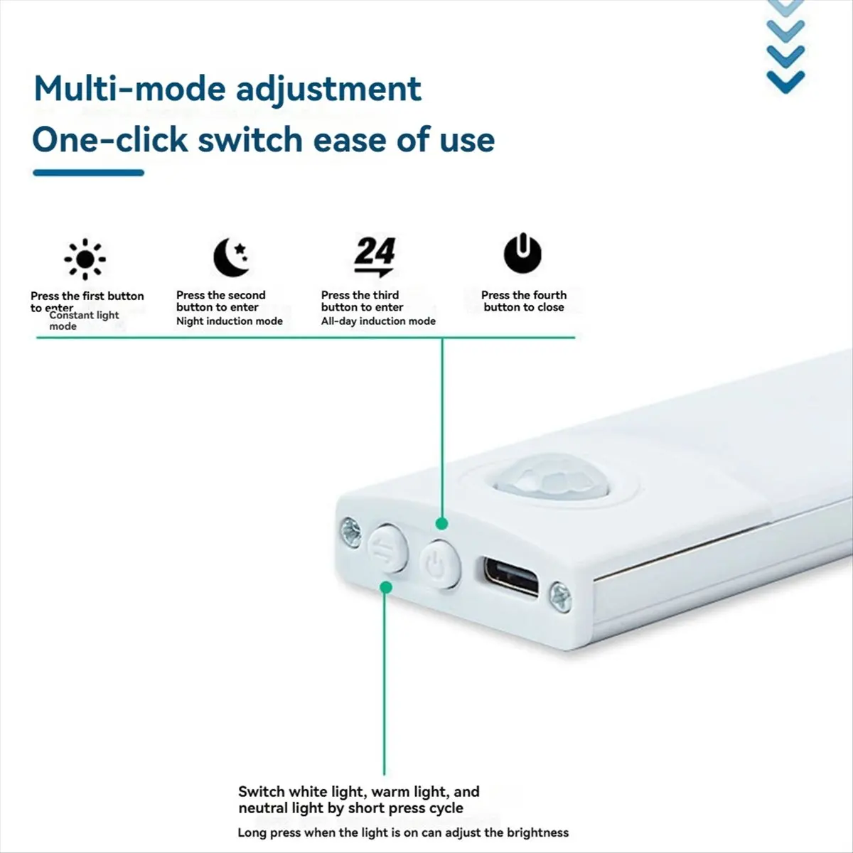ABMO Under Cabinet Wireless Lighting Light 8in Motion Sensor Light Indoor 350mAh Rechargeable Closet Lights Dimming