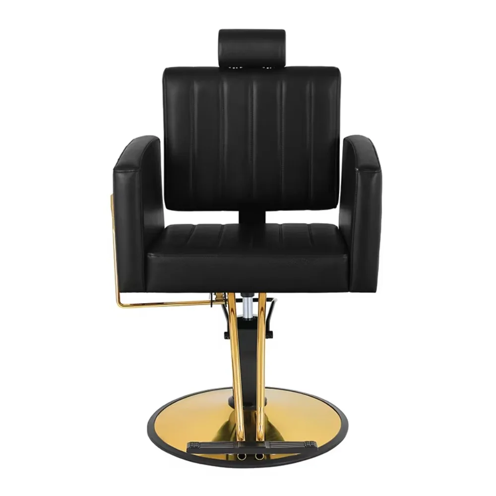 

Salon Furniture Black Leather Barber Chairs Gold Base Barbershop Comfortable Styling Chair Professional Barber Supplies