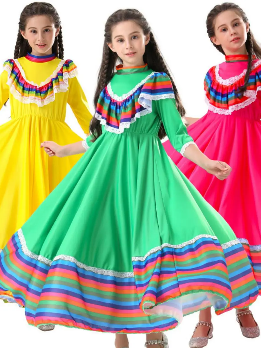 Neue Halloween Mädchen Ethnische Tanz Große Rock Kostüm Kinder Leistung Kleidung Dr up Polyester Material Mexikanischen Rock