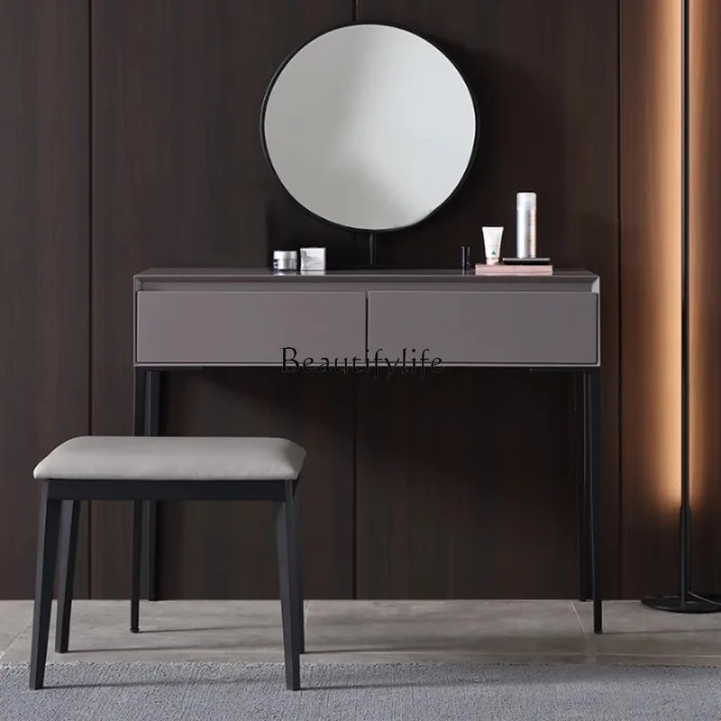 

02Italian economical dresser chest mobile combination solid wood bedroom with lamp dressing table