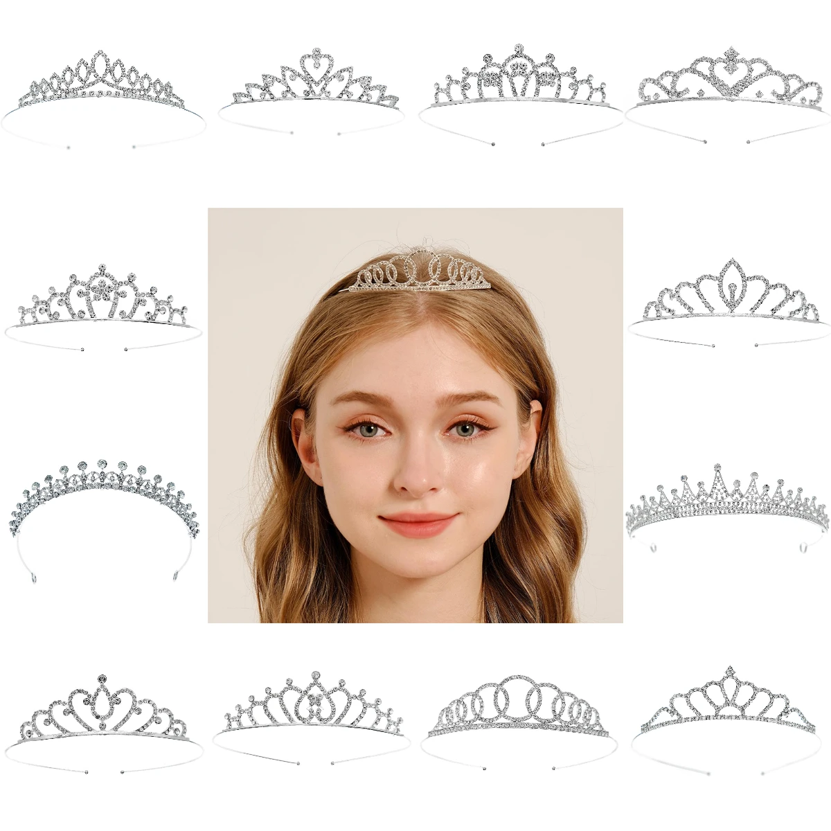 New Popular Silver Rhinestone Tiara Bridal Elegant Crown Wedding Dress Accessories For Women Party Jewelry