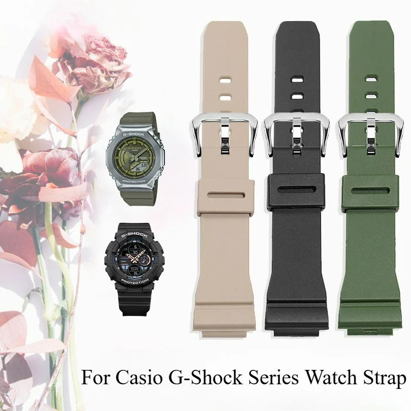 مقاوم للماء دائم الراتنج حزام ساعة اليد كاكي أسود أخضر أبيض 16 مللي متر ل كاسيو المثمن GM-S2100 حزام الساعات الصلبة دبوس فولاذي مشبك #1
