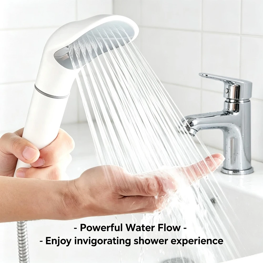 1 white Booster Shower Head with Filter Low Water Pressure Handheld Sprayer Bathroom Shower  for Home Bath Accessories Use