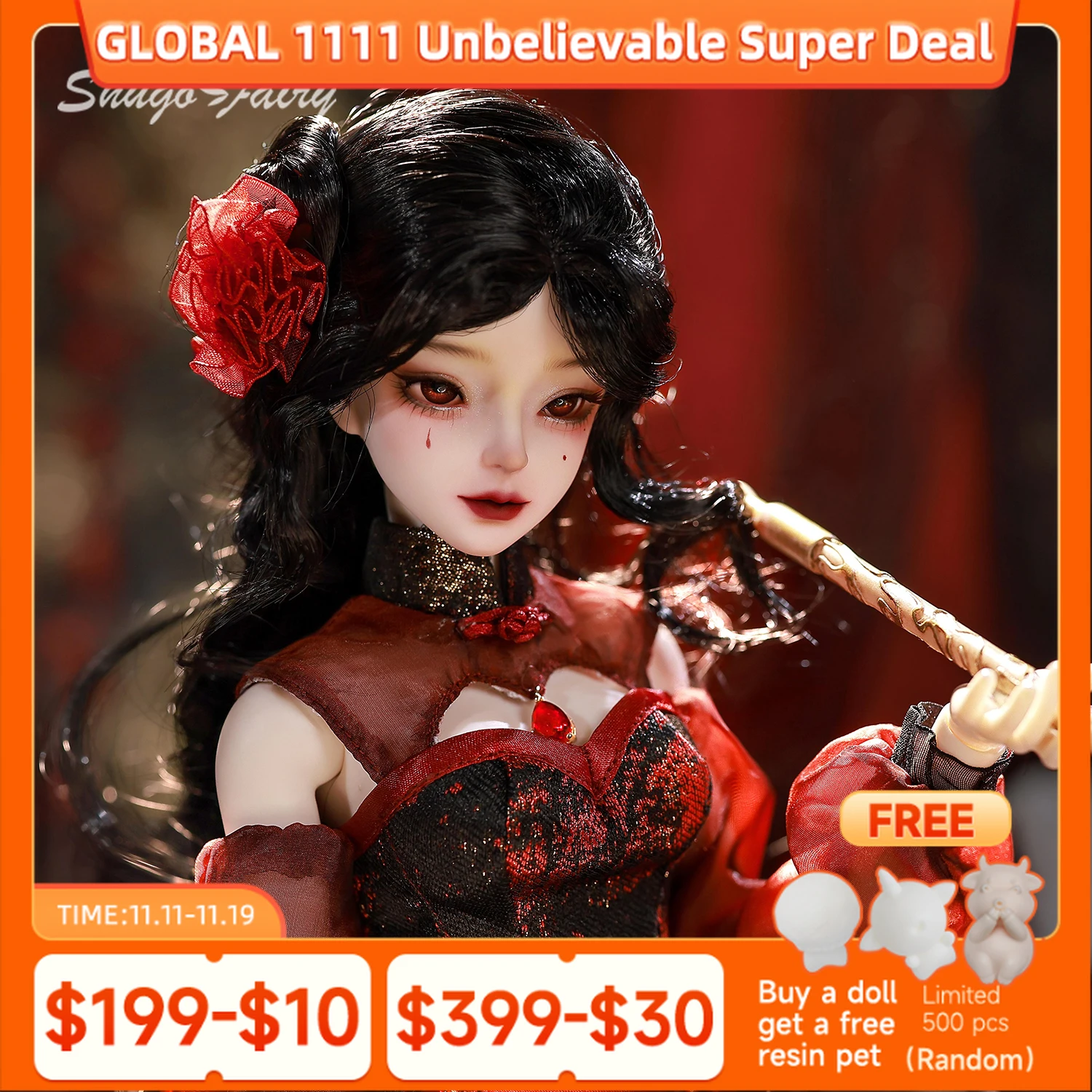 

ShugaFairy Cleo A 1/4 BJD - Scarlet Hanamachi, полный набор, чародейка с пышным телом, Коллекционная художественная фигурка для любителей кукол