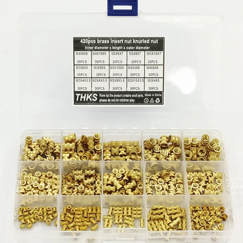 M2 M3 M4 M5 420Pcs Metric Female Thread Brass Knurled Nut Threaded Insert Embedment Copper Nuts Assortment Kit
