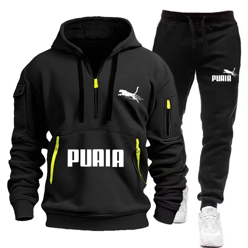 Novo conjunto de roupas esportivas com capuz e zíper masculino + calças esportivas duas peças outono e inverno terno esportivo casual masculino terno de corrida diário