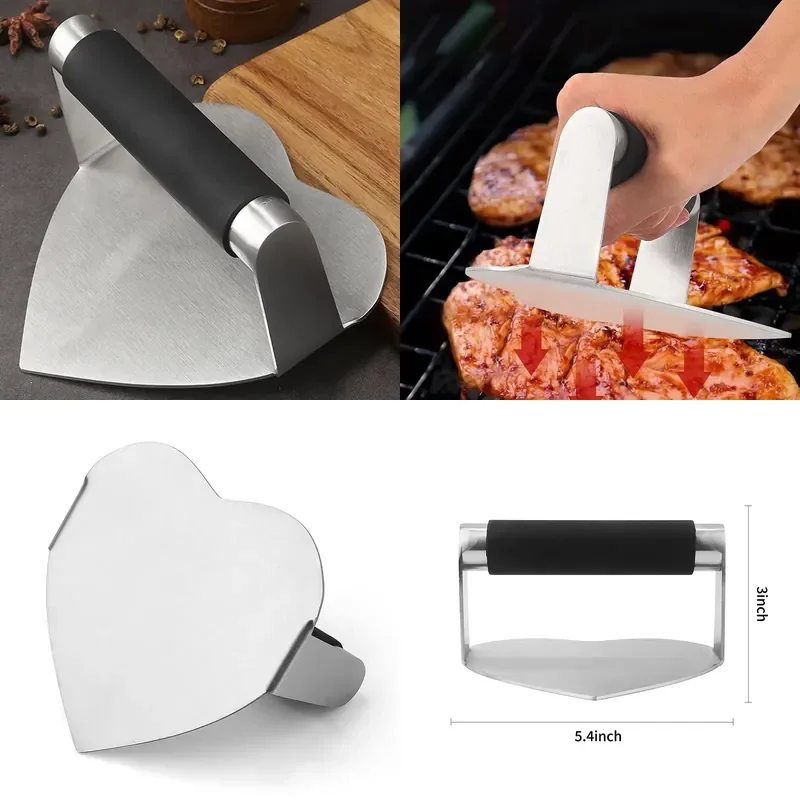 for  Manual Heart Shaped Meat Press Tool  Beef Patties and Burgers 304 Stainless Steel Silicone Modern Kitchen Molds