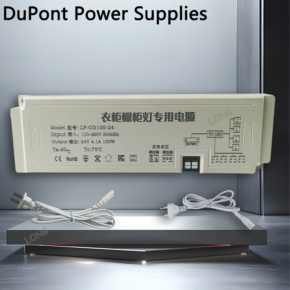 LED Driver with 2-Pin for Wardrobe/Cabinet LED Lights, 12V/24V Wide Voltage 110V-220V Power Supply, Full Load & Accurate Wattage