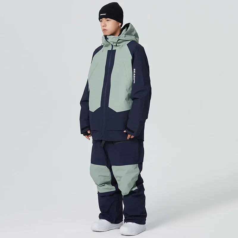 Pro setelan Ski tahan angin tahan air 2025 Tracksuit Ski musim dingin Hoodie celana salju dewasa dengan pasangan katun hangat pakaian papan salju