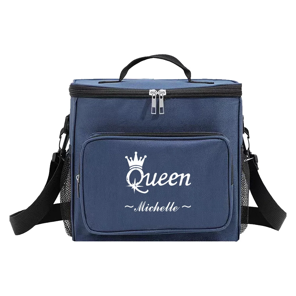 Customized Name Blue Lunch Bag Lunch Box Insulated Handbag, Waterproof Camping Storage Box Refrigerated Food Storage Box