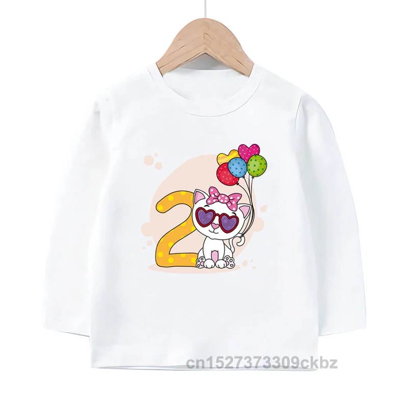 

Kids Spring Autumn Animals With Numbers From 1 To 9 Print Long Sleeve Bottoming Shirt Boy/Girl Elephant Lion Graphic Printed Top