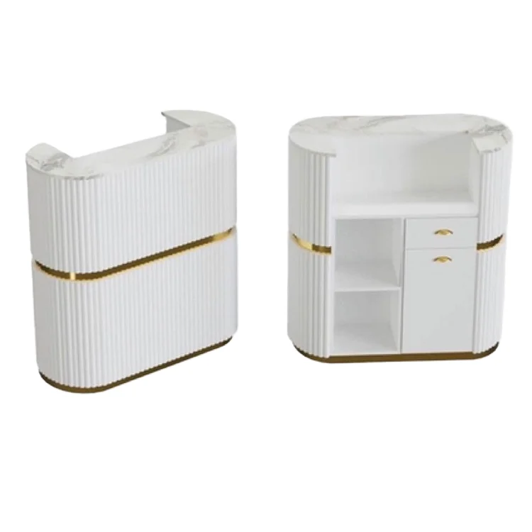 #Modern Style Striped Beauty Nail Salon Furniture Latest Design Reception Desk For Office Building Made Wood Featuring