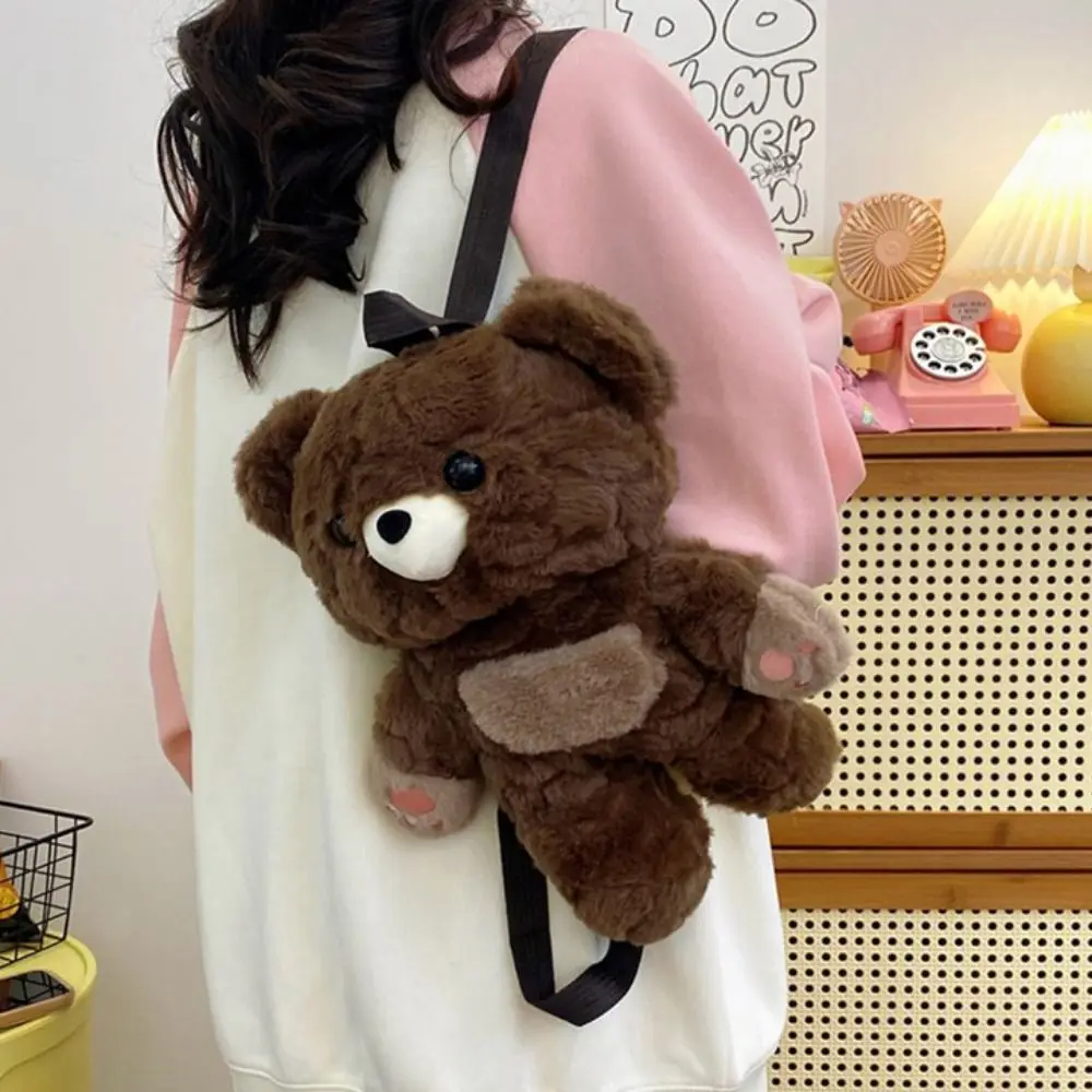 Fashion Multicolour Plush Bear Backpack 3D Cony Hair Plush Shoulders Bag Cute Ins Bear Animal Bag Kids