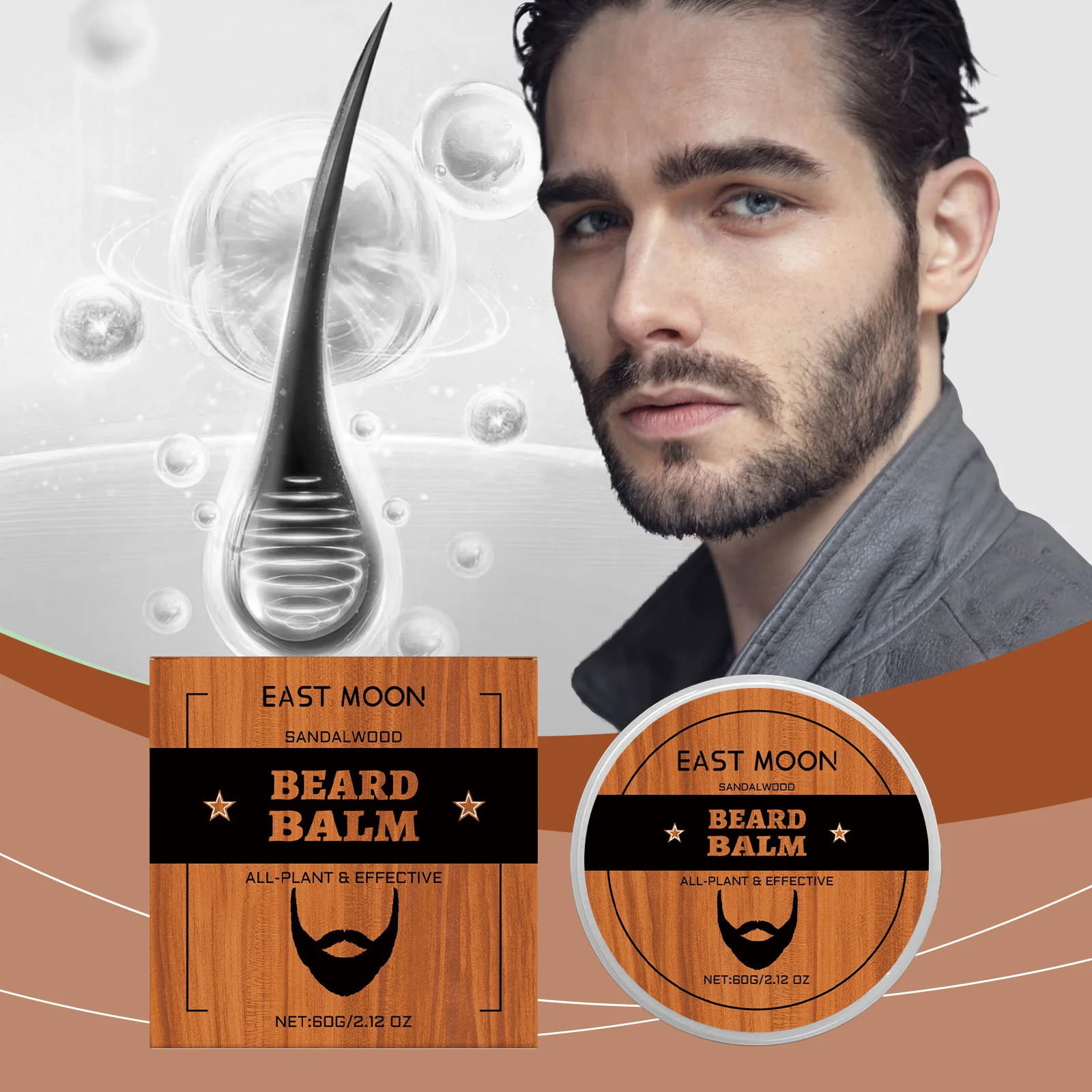 East Moon Men Sandalwood Beard Care Balm Improve Styling Smoothing Dashing Deep Moisturizing Gentlemen Groomed Beard Growth Wax