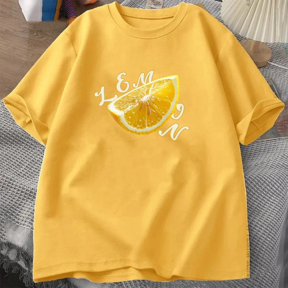 Summer Men T-Shirt Lemon A Little Sweet Men's Pure Cotton Tshirts Casual Fashion Streetwear Graphics Print Unisex Loose Tees